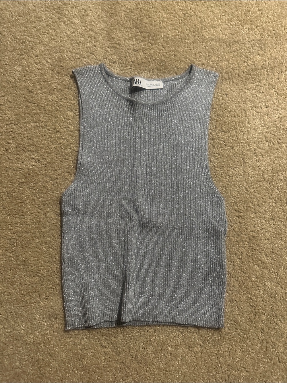 Zara Silver Metallic Ribbed Tank